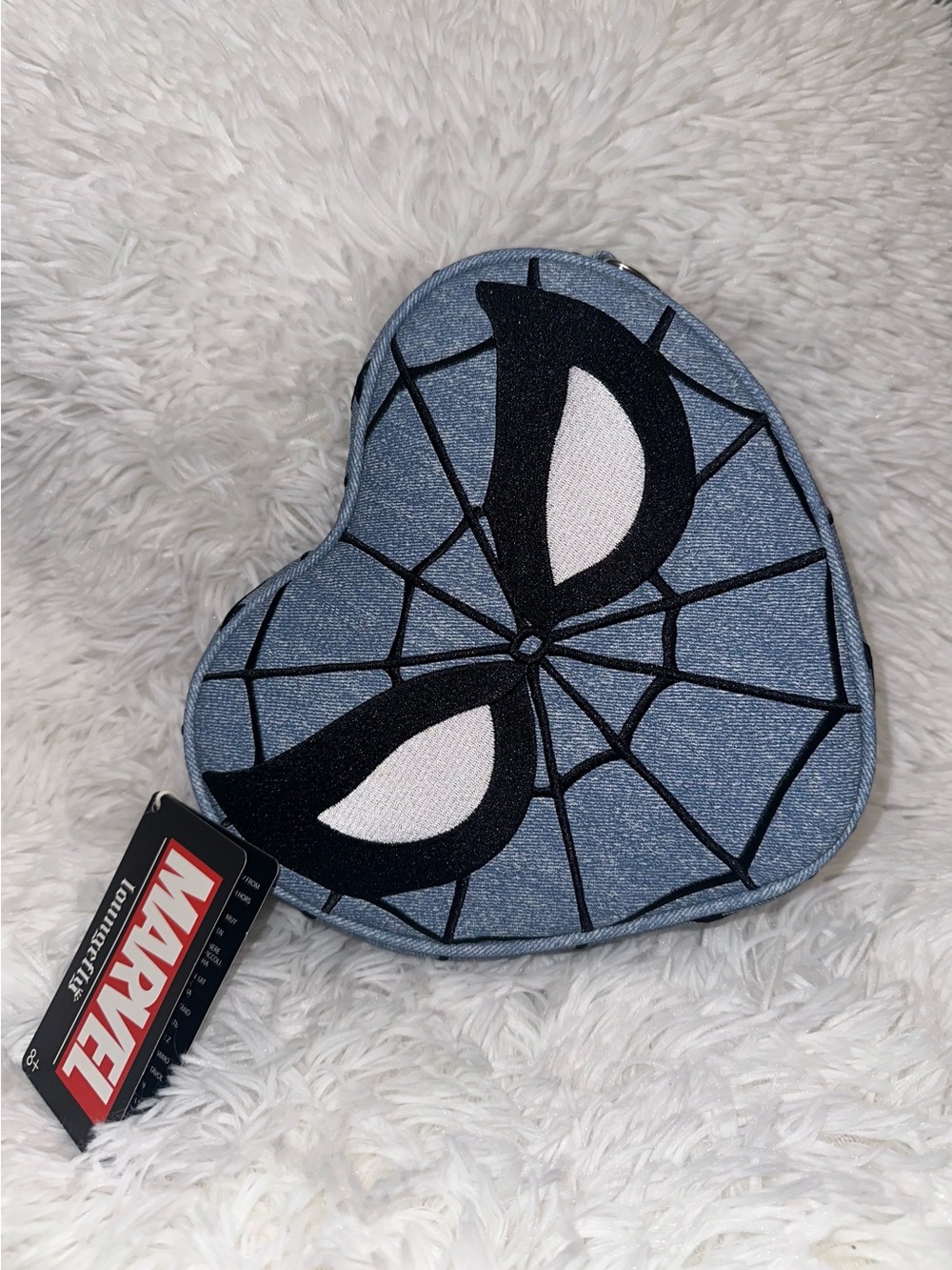 Marvel Heart-Shaped Denim Blue Spider-Web Crossbody Bag